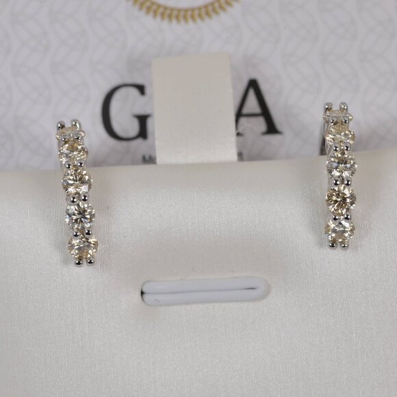 GRA Certified All Moissanite Light Champagne Huggies Hoop Earrings 925 Sterling - Picture 1 of 5